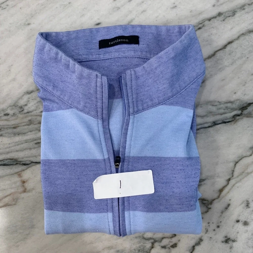 Turtleson Mens Striped‎ 1/4 Zip Pullover 12 Oaks Golf Shirt Medium Blue